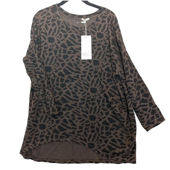 Kaktus Sweater Womens Medium Brown Floral Print Knit Lightweight Hi Lo Mature - Picture 1 of 12
